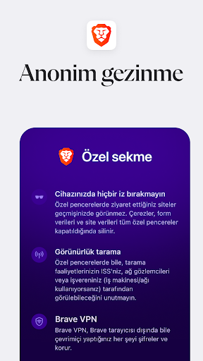 Brave Hızlı Web Tarayıcı, VPN ekran görüntüsü