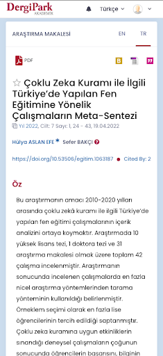 DergiPark Akademik ekran görüntüsü
