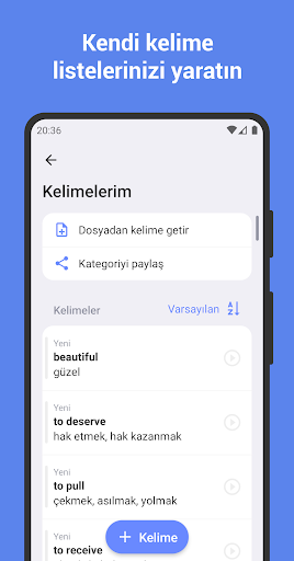 İngilizce kelime öğrenme ekran görüntüsü