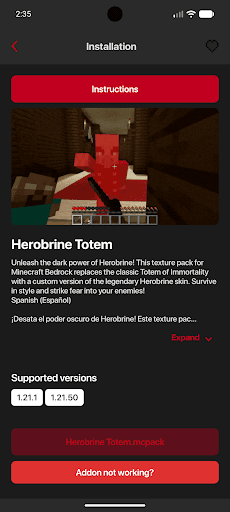 Herobrine mod Minecraft PE ekran görüntüsü