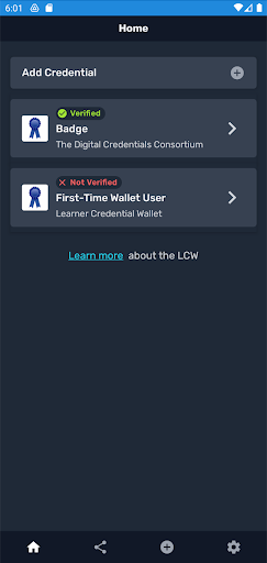 Learner Credential Wallet ekran görüntüsü