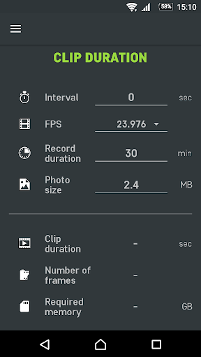 Slidekamera Timelapse Calc. ekran görüntüsü