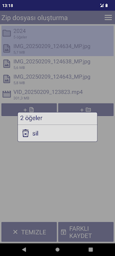 Zip dosyası oluşturma ekran görüntüsü