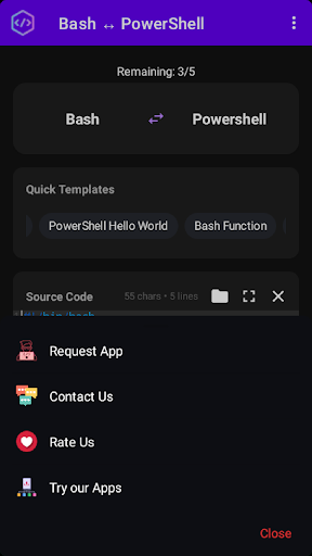 Bash/PowerShell Converter ekran görüntüsü