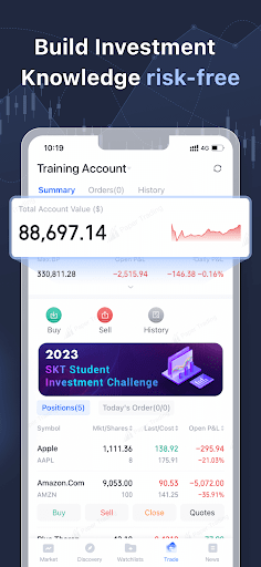Stock Simulator, sanal ticaret ekran görüntüsü