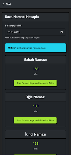 Kaza Namazları Takip ekran görüntüsü