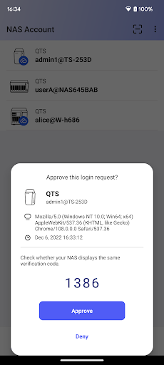 QNAP Authenticator ekran görüntüsü