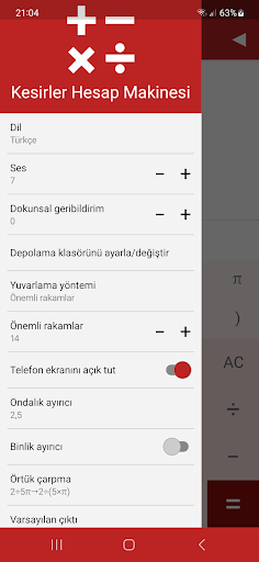 Kesirler Hesap Makinesi Pro ekran görüntüsü