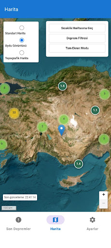 Anlık Deprem ekran görüntüsü