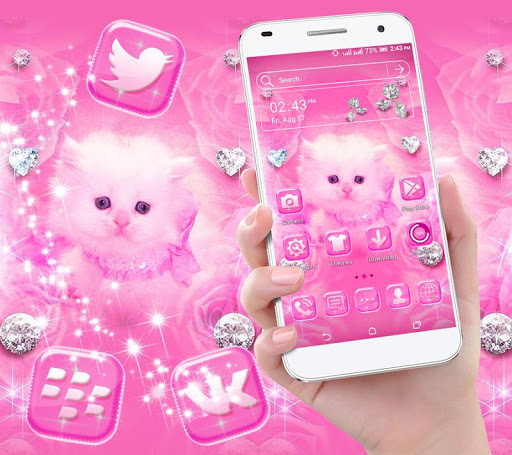 Cute Pink Cat Launcher Theme ekran görüntüsü