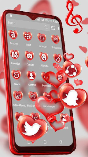 Red Glass Heart Launcher Theme ekran görüntüsü