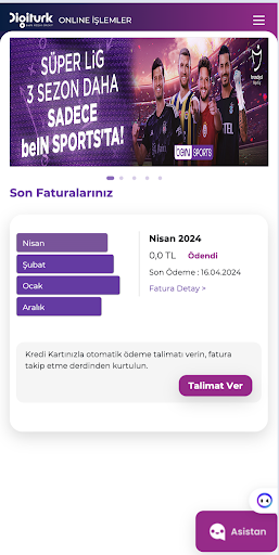 Digiturk Online İşlemler ekran görüntüsü