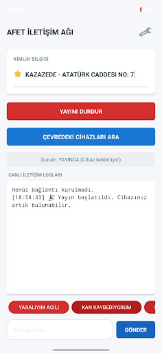 Afet İletişim Ağı - Deprem anı ekran görüntüsü
