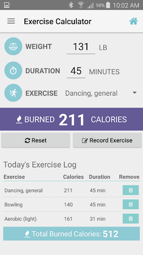 Exercise Calorie Calculator ekran görüntüsü