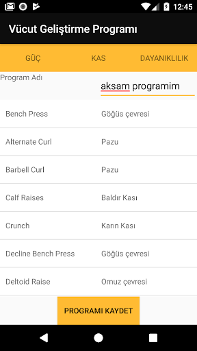 Vücut Geliştirme Programı ekran görüntüsü
