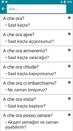 İtalyanca - Türkçe ekran görüntüsü