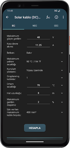 Fotovoltaik Hesaplamalar ekran görüntüsü