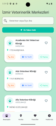 İzmir Veteriner Merkezleri ekran görüntüsü