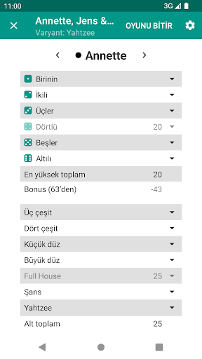 Yatzy Puanlama Kartı ekran görüntüsü