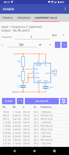 Timer IC 555 Calculator ekran görüntüsü