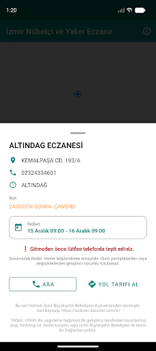İzmir Nöbetçi ve Yakın Eczane ekran görüntüsü