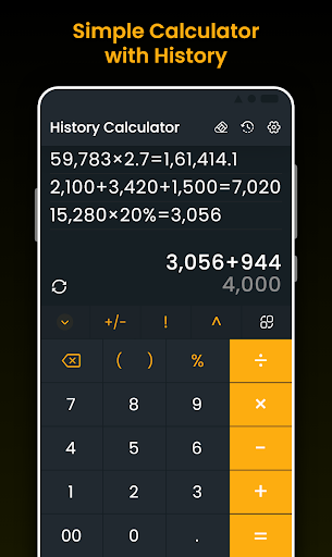 Simple Calculator with History ekran görüntüsü