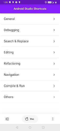 Android Studio Shortcuts ekran görüntüsü