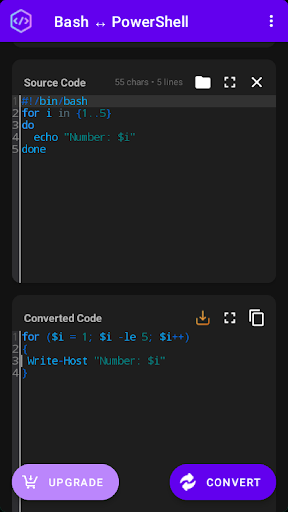 Bash/PowerShell Converter ekran görüntüsü