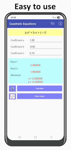 Quadratic equation solver ekran görüntüsü