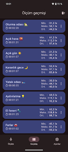 Işık ölçer, lüks ölçer ekran görüntüsü