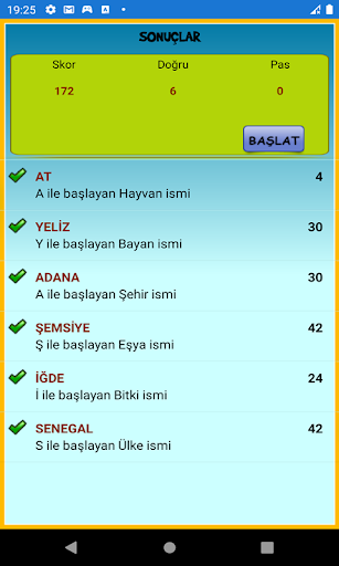 İsim Şehir Bitki Hayvan ekran görüntüsü