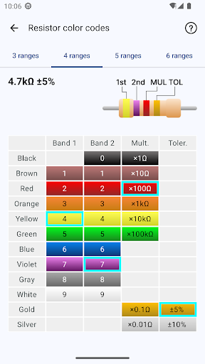 Electronic component codes ekran görüntüsü