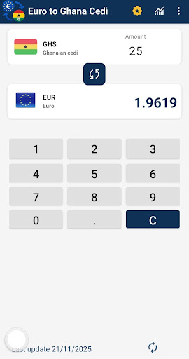 Euro to Ghana Cedi converter ekran görüntüsü