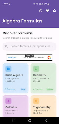 Algebra Formulas ekran görüntüsü