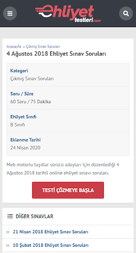 Ehliyet Testleri ekran görüntüsü