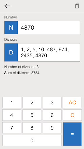 Divisors Calculator ekran görüntüsü
