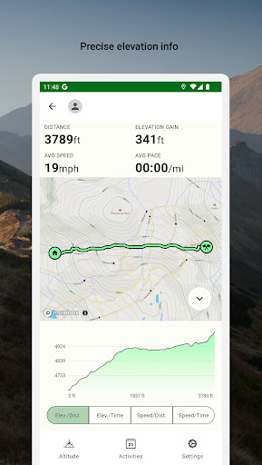 Altimetre. Dağ için GPS takibi ekran görüntüsü