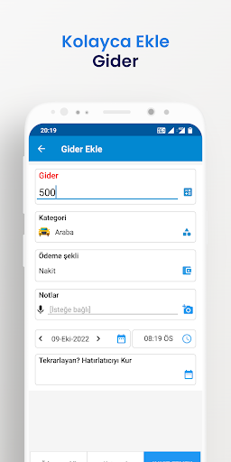 Gelir Gider- günlük giderler ekran görüntüsü
