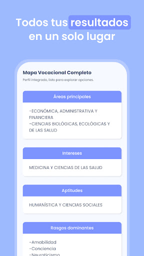 Test vocacional y profesional ekran görüntüsü