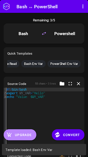 Bash/PowerShell Converter ekran görüntüsü