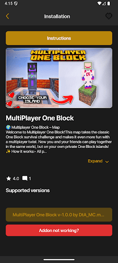 Bir Blok Mod Minecraft PE ekran görüntüsü