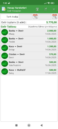 Hesabım, Harcama, Cüzdan, Kasa ekran görüntüsü