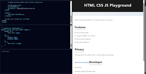HTML CSS JS Playground ekran görüntüsü