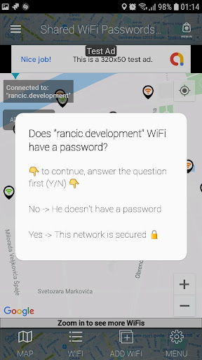 Wifi şifreleri haritası ekran görüntüsü