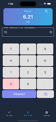 Miles to Km Converter ekran görüntüsü