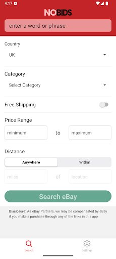 No Bids eBay Search Tool ekran görüntüsü
