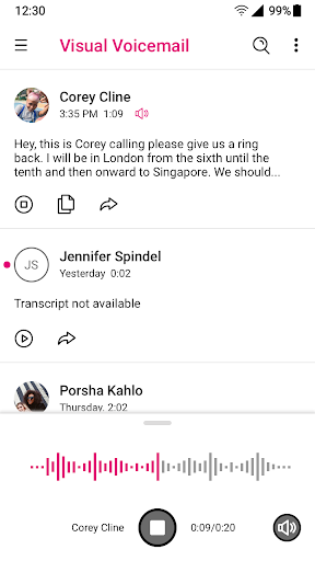 T-Mobile Visual Voicemail ekran görüntüsü