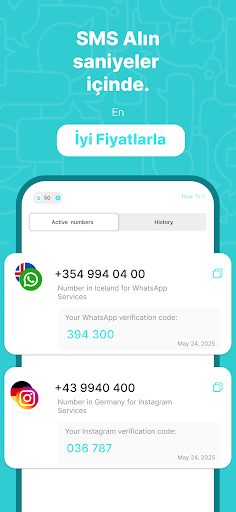 SimCode - SMS sanal numaralar ekran görüntüsü