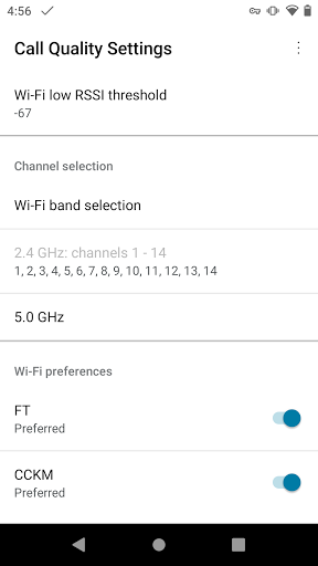 Call Quality Settings ekran görüntüsü