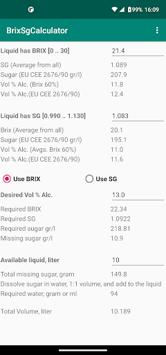 BrixSgCalculator ekran görüntüsü